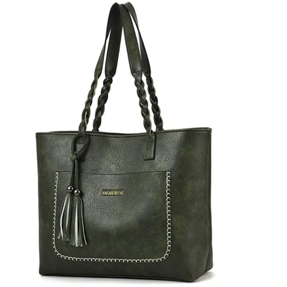 Olive Green Leather Purse with Fringe